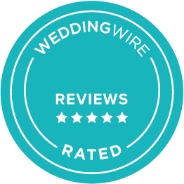 A wedding wire rated badge for reviews.