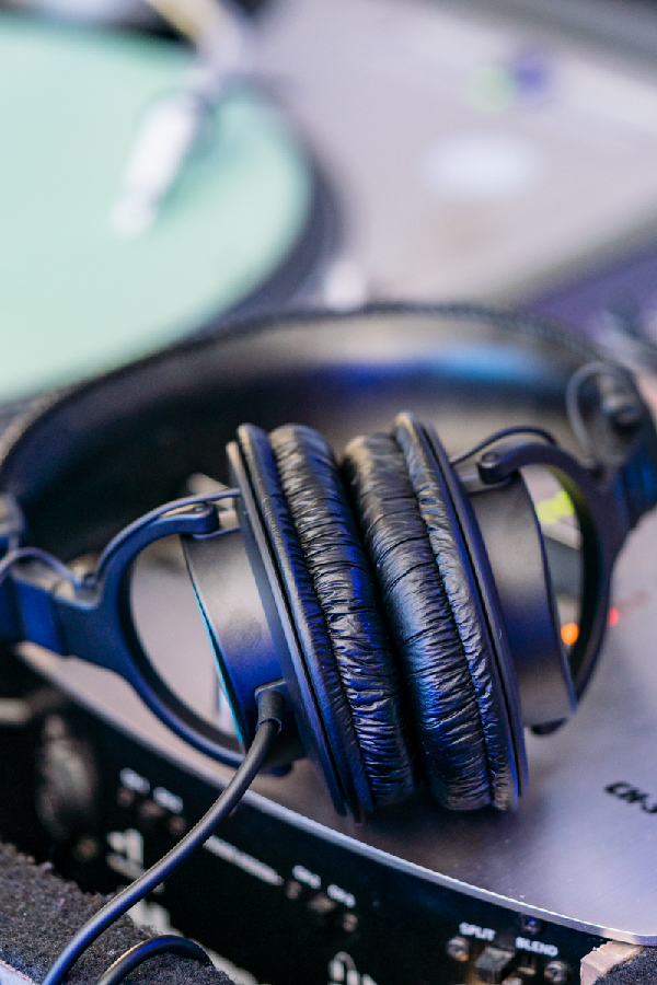 A close up of some headphones on top of a table